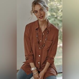 J. Jill Rust Blouse Casual Button Up Long Sleeves Relaxed Oversized